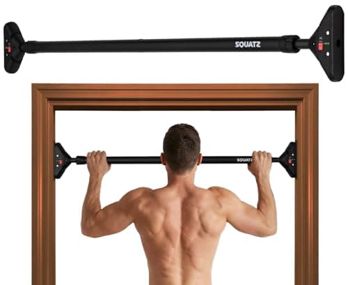 Squatz Doorway Pull Up Bar, Adjustable 29.5-37" Door Frame Pull Up Bar with Level Meter, Locking Mechanism & Foam Grips, No Drill Chin Up Bar for Door Frame, Portable Design for Home Workouts