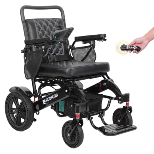 Rubicon DX14 - Longest Range 30 Miles, Airline Approved Electric Wheelchair, Dual 12AH Lithium Batteries, 2x300W Motors, Leather Cushion, Foldable, Lightweight & Powerful (Model17)