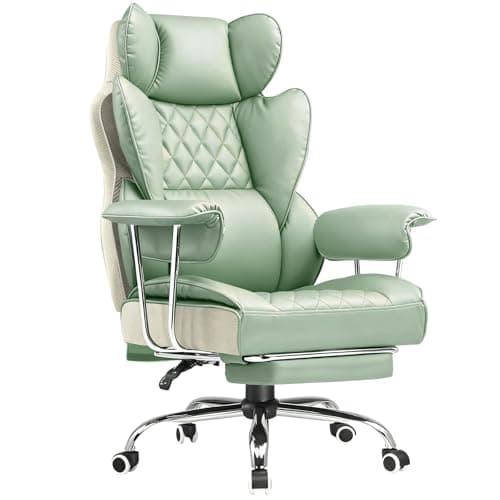COMHOMA Big and Tall Office Chair, High Back Leather Gaming Chair with Footrest, Executive Ergonomic Office Chairs with Pocket Spring Lumbar Support and with Outward Fixed Soft Armrests