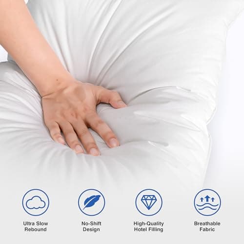 zibroges Goose Feather Bed Pillow Queen Size Set of 2 - Hotel Down Pillows for Sleeping, Soft 600 Thread Count Cotton Cover, Fluffy Support Surround Fill Polyester for Back, Stomach, Side Sleepers 6