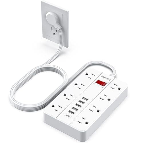 SMNICE Power Strip with USB,Surge Protector Flat Plug with 8 Widely Spaced Outlets and 6 USB Ports(1 USB C), 5ft Extension Cord Wall Mountable Phone Tablet Laptop Computer Multiple Devices