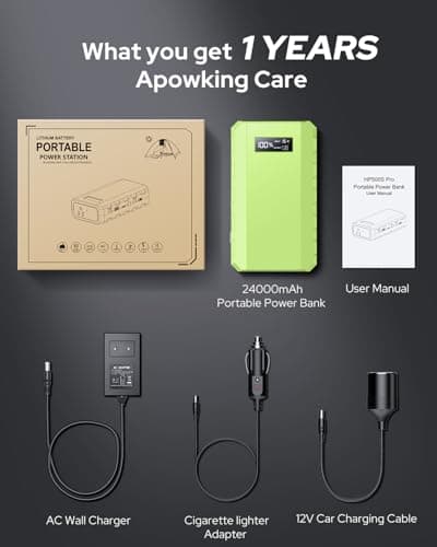 Apowking Power Bank with AC Outlet,65W Portable Laptop Battery Bank Fast Charging,88.8Wh/24000mah Power Station for Outdoor Camping PowerBank Travel Home Power Backup 9