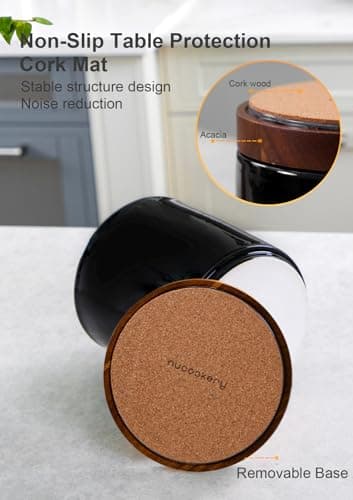 Nucookery 360° Rotating Utensil Holder, 7.2" Large Utensil Crock, White Ceramic Cooking Utensil Organizer with Countertop-Protection Cork Bottom for Farmhouse Kitchen Decor Gift (Black) 5