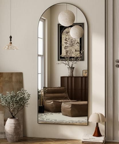 HARRITPURE 64"x21" Arched Full Length Mirror Free Standing Leaning Wall-Mounted Mirror Aluminum Frame Modern Mirrors for Living Room Bedroom Cloakroom, Black 7