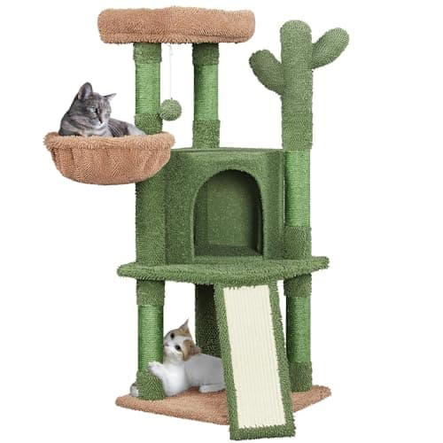 Yaheetech Cactus Cat Tree, 42in Cat Tower for Indoor Cats, Multi Level Kitten Condo Scratching Post, Cat Activity Center Pet Furniture w/Ball, Plush Perch, Platform, Basket
