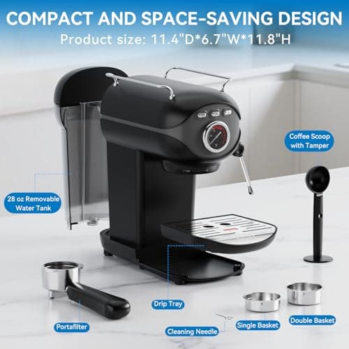 XIXUBX Espresso Machine, 20 BAR Pump Temperature Control, Compact Espresso Maker with Steam Milk Frother, Professional Coffee Makers for Home, Cappuccino, Latte, Gifts for Coffee Lover, Black 7