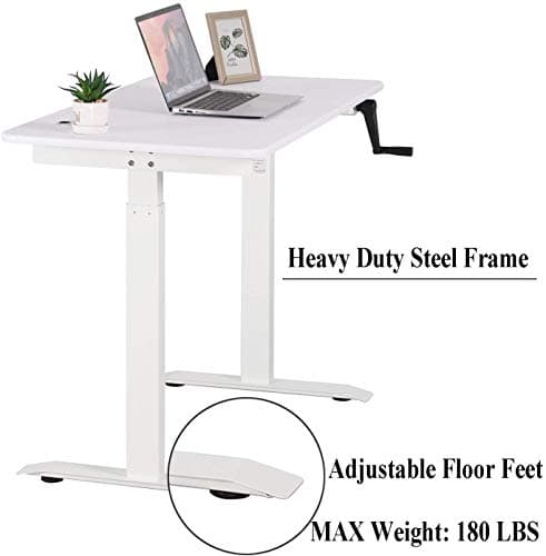 UNICOO Crank Adjustable Height Standing Desk, Adjustable Sit to Stand-up Home Office Desk, Computer Table, Portable Writing Desk (White Top/White Frame - NTCSET-01-WW) 7