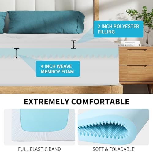 HOMBYS 6 Inches Thickness Mattress Topper Queen Size, Dual Layer Design Soft Pillow Top Mattress Topper, Puffy Mattress Pad Topper for Back Pain Reilef 6