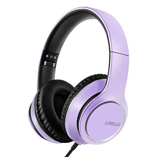 LORELEI X8 Over-Ear Wired Headphones with Microphone with 1.45m-Tangle-Free Nylon Line&3.5mm Plug,Lightweight Foldable & Portable Headphones for Smartphone,Tablet,Computer,Mp3/4(Dark Purple) 7