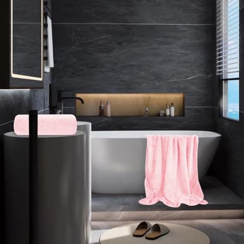Towels Set 35x70 Inch Oversized Bath Sheets Towels for Adults Luxury Bath Towels Extra Large Sets for Bathroom Super Soft Highly Absorbent Microfiber Shower Towels 80% Polyester (2PCS Pink) 7