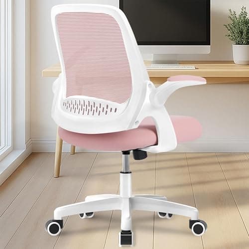 NEO Chair Office Desk Computer Gaming Ergonomic Chair with Lumbar Back Support Adjustable Height Swivel Wheels Flip-up Arms Mesh Chair for Home or Office (Pink)