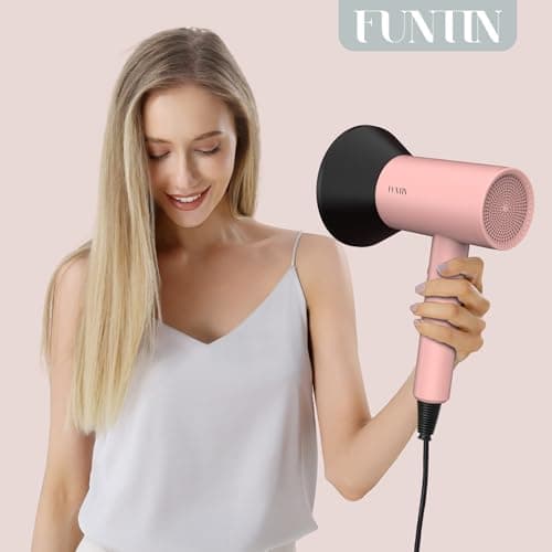 FUNTIN Hair Dryer, Blow Dryer with Diffuser Brush for Women 4C Thick Hair Ionic Hair Dryer(Baby Pink) 6