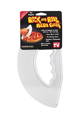 Rock and Roll Pizza Cutter, Plastic, Non-Stick, Rocking, 9 inch, Easy Clean, Dishwasher Safe, Handheld Pizza Slicer, Easier Slicing Tool, Baking Tools, Pastry Bread Cutting Knife, Made in USA, White