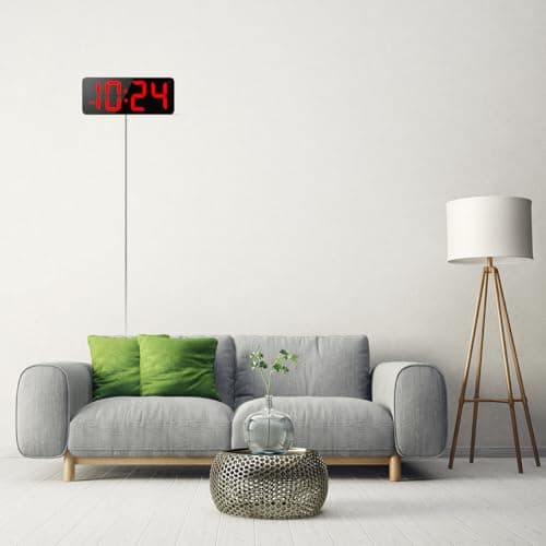 LED Digital Wall Clock with Large Display, Big Digits, Auto-Brightness, 12/24Hr Format, Modern Electric Small Silent Wall Clock for Living Room, Bedroom, Classroom, Farmhouse, Kitchen, Office - Red 6