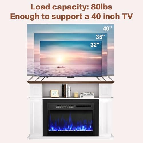 CUOZOVA 41" Electric Fireplace with Mantel, Freestanding Electric Fireplace with 23" Fireplace Insert Heater for Living Room, Remote Control, Fireplace with12 Colors Adjustable Flame, White 4