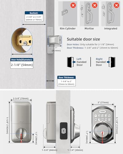 TEEHO TE001 Keyless Entry Door Lock with Keypad - Smart Deadbolt Lock for Front Door with 2 Keys - Auto Lock - Easy Installation - Satin Nickel 5