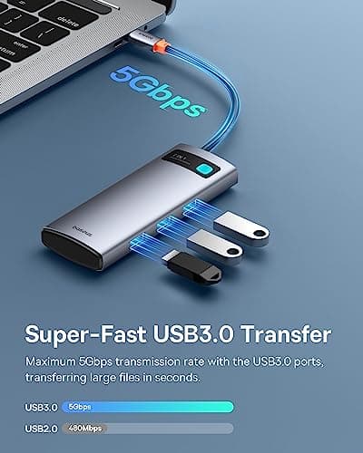 Baseus USB C to HDMI Adapter, 4K@60Hz USB C Docking Station, 7 in 1 USB C Hub with 3 USB-A, PD 100W, TF/SD Card Reader, Compatible for iPhone 15/Mac/Dell/Acer/HP/ASUS/Steam Deck/Rog Ally 5