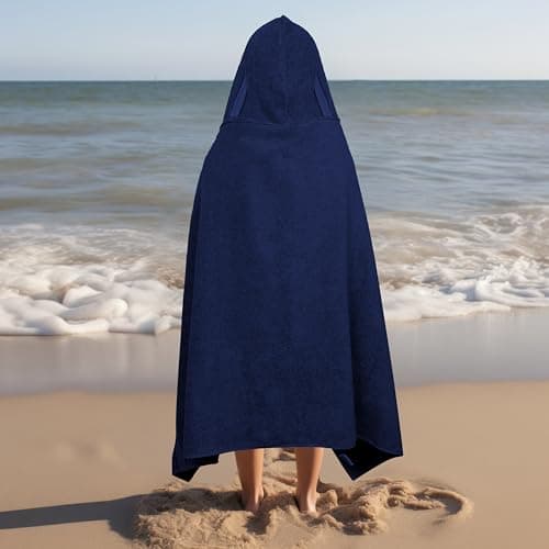ORIGINAL KIDS Hooded Bath Towel Wrap - Ultra Soft 100% Cotton Terry Large Oversized Hooded Kids Towel with Border - Toddler Big Kid Shower Pool Beach Towel - Soft Absorbent Quick Dry - 30 x 54 - Navy 6