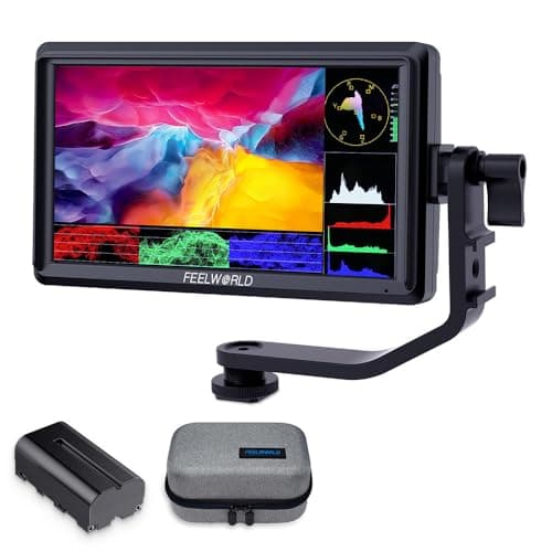 FEELWORLD S55 V3 6 inch Camera DSLR Field Monitor with F550 Battery 2200mAh and Case, Small Full HD 1920x1080 IPS LUT Video Peaking Focus Assist with 4K HDMI 8.4V DC Input Output Include Tilt Arm
