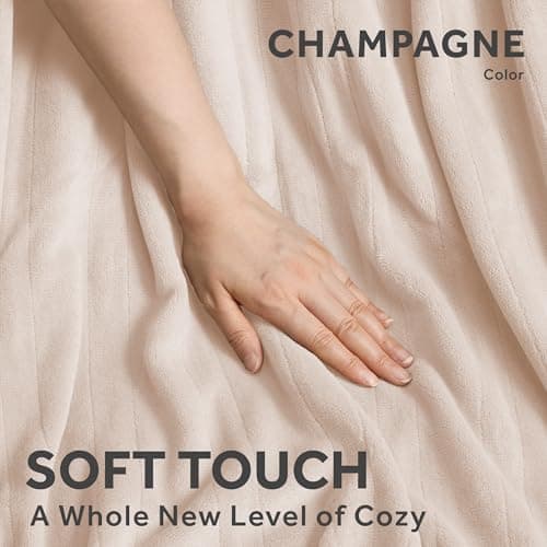 Sunbeam Electric Throw Royal Posh Velvet Heated Blanket, 4 Heat Settings, 4-Hour Auto Shut-Off, Fast Heating, Lush, Silky, and Ultra Comfy, Champagne Color, 50" x 60" 8