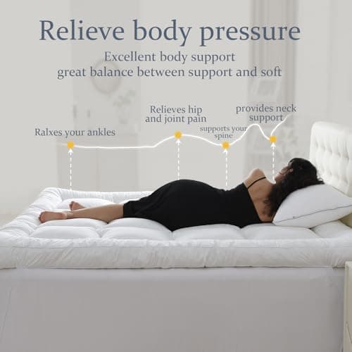 WhatsBedding 5 Inch Memory Foam Mattress Topper Queen for Pressure Relief, 100% Cotton Cover, Comfort Supportive Pillow Top Mattress Topper, 2000GSM Fluffy Shredded Memory Foam Filled 6
