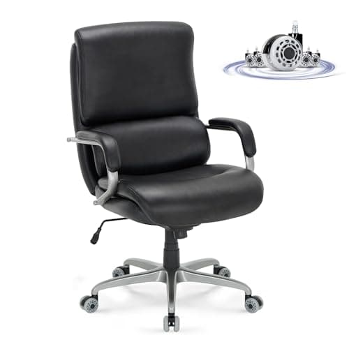 Executive Padded Leather Office Chair-Ergonomic Lumbar Support, Desk Chair for Home and Office with Flip-up Arms, High Back, Adjustable Desk Computer Chair for Work, Meeting, Black, 400lbs