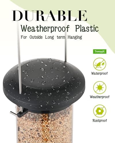 TrampgiK Metal Tube Bird Feeders for Outdoors Hanging,Finch Feeders for Outside,Chew-Proof Hanging Birdfeeder,Squirrel-Proof 6 Ports Bird Feeder 14 Inch,Anti-Rust,Black,1 Pack(Seed is not Included) 5