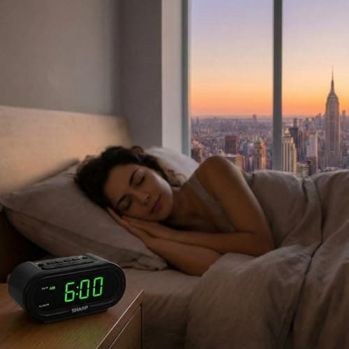Sharp AccuSet Automatic Smart Alarm Clock – Self-Setting Digital Clock, Auto Time & DST Adjustment, Easy-Read Green LED Display, Battery Backup, Simple Plug-and-Play Clock for Seniors & Bedrooms 6