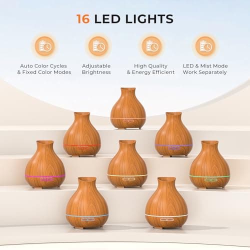 BZseed Aromatherapy Essential Oil Diffuser 550ml 12 Hours Wood Grain Aroma Diffuser with Timer Cool Mist Humidifier for Large Room, Home, Baby Bedroom, Waterless Auto Shut-off,7 Colors Lights Changing 6