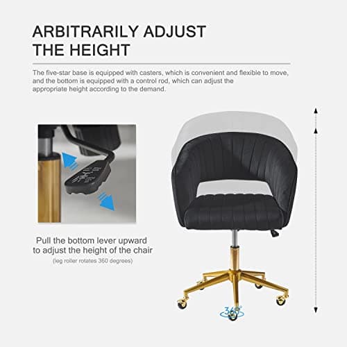 Nrizc Velvet Office Desk Chair, Upholstered Home Office Desk Chairs with Adjustable Swivel Wheels, Ergonomic Office Chair for Living Room, Bedroom, Office, Vanity Study (Black) 5