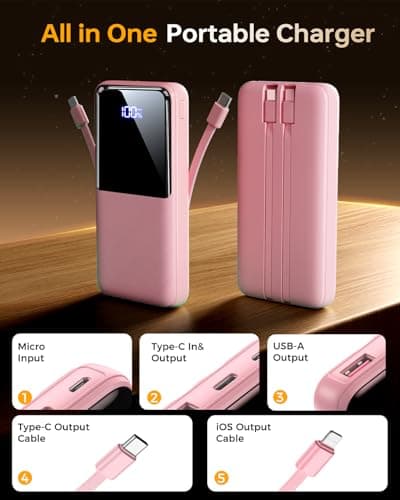 Portable Charger Power Bank - 20,000mAh Battery Pack Portable Phone Charger with Built in Cable 22.5W Fast Charging Powerbank Compatible with iPhone Android Samsung Phone, Travel Camping Essential 2