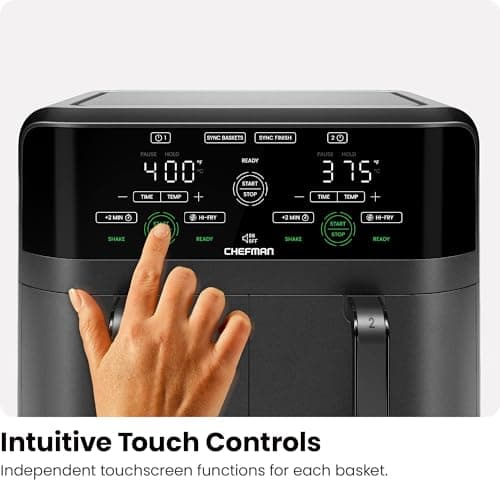 Chefman 6 Quart Dual Basket Air Fryer - Digital Touchscreen, Smart Sync Finish, Hi-Fry, Auto Shutoff, 2 Independent 3QT Nonstick Dishwasher-Safe Frying Baskets - Digital Double Air Fryer - Black 7