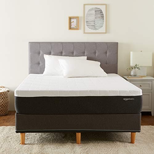 Amazon Basics Gel Memory Foam Mattress, Firm, Cooling, King Size Mattress, CertiPUR-US® Certified Foam, 80 x 76 x 12 inches, White/Dark Gray