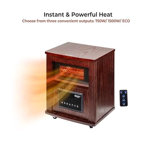 Comfort Zone Wood Cabinet Space Heater with Remote, 16 inch, Adjustable Thermostat, Digital Display, Overheat Protection, Electric, Infrared Quartz, Ideal for Home, Bedroom, & Office, 1,500W, CZ2032C 7