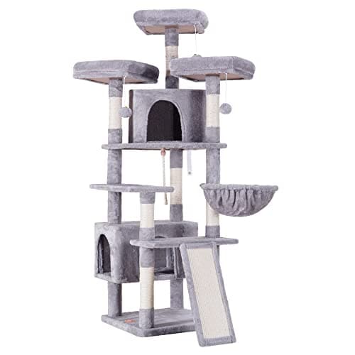 Heybly Cat Tree Large Cat Tower for Indoor Cats,Multi-Level Cat Furniture Condo for Cats with 3 Padded Plush Perch, Cozy Basket and Scratching Board HCT024W 9
