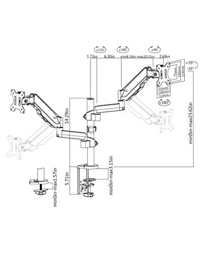 TechOrbits Triple/Double/Single Monitor Mount Stand - Computer Screen Desk Gas Spring Arm (Dual Monitor - Black) 6