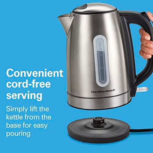 Hamilton Beach Electric Tea Kettle, Water Boiler & Heater, 1.7 Liter, Cordless Serving, 1500 Watts for Fast Boiling, Auto-Shutoff and Boil-Dry Protection, Stainless Steel with LED Light Ring (41037) 8