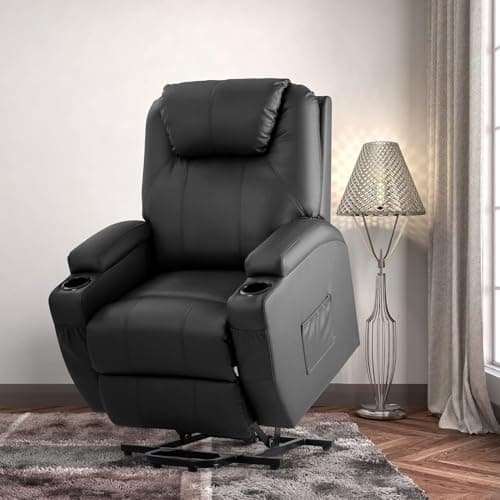 JUMMICO Power Lift Recliner Chair with Massage for Elderly PU Leather Modern Reclining Sofa Chair with Cup Holders, Remote Control, Adjustable Furniture (Black) 7