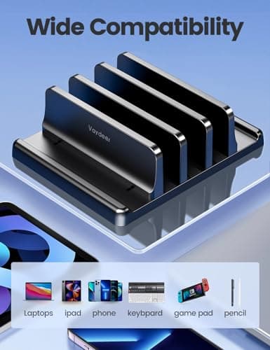 Vaydeer 3-Slot Vertical Laptop Stand Organizer, Laptop Storage Holder Made of Premium ABS Plastics 5 in 1 Design,Desktop Space-Saving Adjustable Desk Organizer for All MacBook/Chromebook/Surface 5