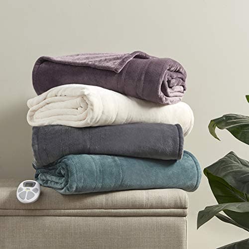 Serta Luxuriously Soft Plush Electric Blanket Fast Heating Cozy Cover, Safety Auto Shut Off Timer, Low EMF, Multi Heat Setting, ETL Certified, Machine Washable, Grey Full (84 in x 77 in) 7