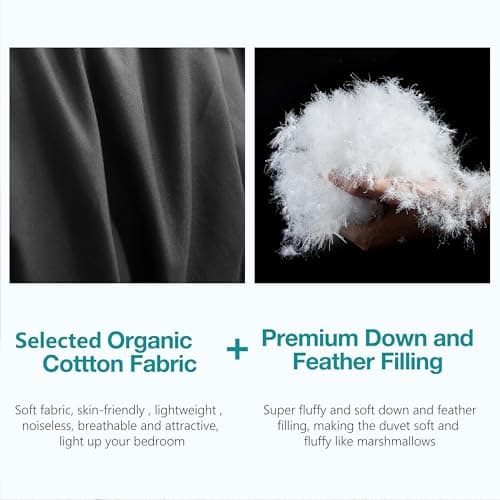 KAKABELL Goose Down Comforter-All Season Queen Size Duvet Insert-Luxurious Fluffy Hotel Style Bedding Comforter Ultra Soft Premium Cotton Cover Black 90x90 Inches 7