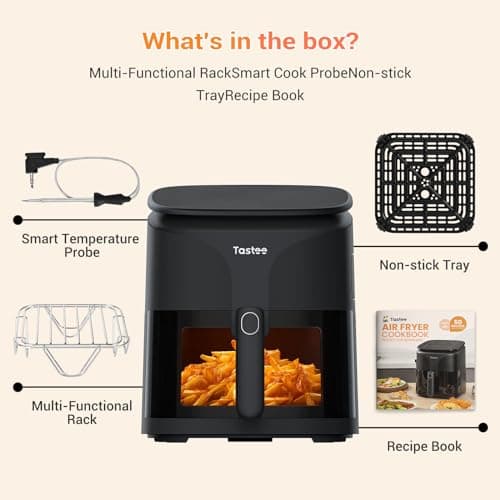 Tastee Air Fryer, 8-in-1 Compact 5.5QT AirFryers, 450°F Digital Airfryer Dehydrator with Dual-sensor Smart Probe, 24 Presets One-touch Cooking, In-app Recipes with Window, Dishwasher-safe & Non-stick 9