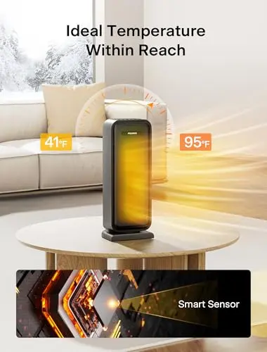 Pelonis 1500w Electric Space Heater for Indoor Use with Thermostat, Oscillation and Remote – Portable Ceramic Heater for Bedroom, Home and for Office Under Desk 7