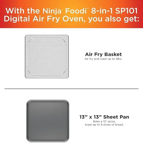 Ninja Digital Air Fryer & Toaster Oven | 8-in-1 Functionality | Flip-Up Design | XL Capacity | Air Fry Basket, Sheet Pan, Wire Rack & Crumb Tray | 1800 Watt | Silver | SP101 7