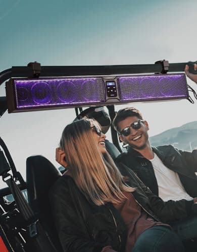 KEMIMOTO 33 inch 8 Speaker Louder UTV Sound Bar Waterproof Bluetooth, Heavy-Duty Aluminum, Music Sync Multicolor Light SXS Speakers, Soundbar for UTV Golf Cart Marine Boat with 1.75''-2.25'' Roll Bar 8