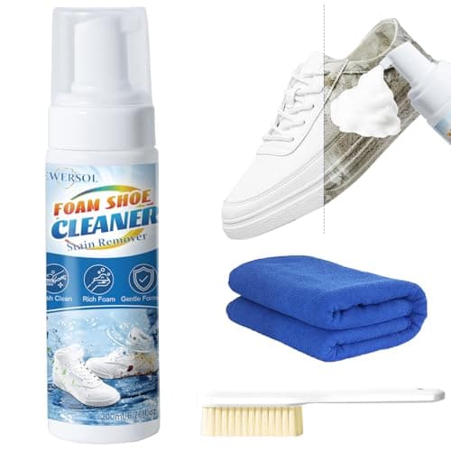 Shoe Cleaner Sneakers Cleaning Kit White Shoe Cleaner Foam with Brush & Towel for Leather Tennis Canvas Suede Boot Shoe 6.76 Oz