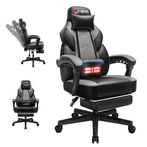DL-win Gaming Chairs for Adults, Computer Chair with Footrest and High Back, Big and Tall Gamer Chair's with Massage Lumbar Support, 360° Swivel Height Adjustable Gaming Chair, Grey