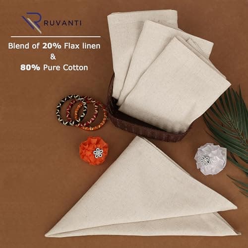 Ruvanti Linen Napkins Set of 12, 18x18 Cloth Napkins, Cotton Linen Blend Napkins Cloth Washable, Soft, Reusable Dinner Napkins for Wedding, Parties, Christmas, Thanksgiving, Everyday Use - Natural 8