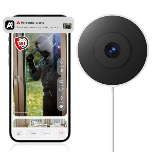 4MP/2K Window Cameras for Home Security, WiFi Indoor Security Camera with Blacklight Full Color Night Vision, Al Text Recognition, Smart Search, 24/7 Recording for Porch/Yard/Front Road (1PCS)