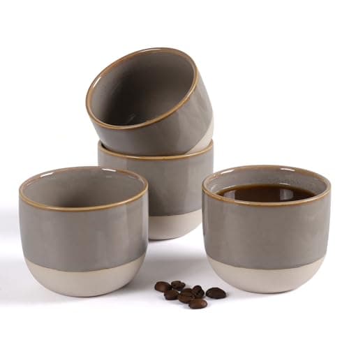 ZEBERBO Ceramic Espresso Cups Set of 4, Double Walled Espresso Coffee Mugs for Nespresso Cups, Special glazed Demitasse Cups Coffee Cup for Espreso Machine (Grey)